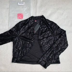 NWT Kancy Kole black sequin open jacket size L